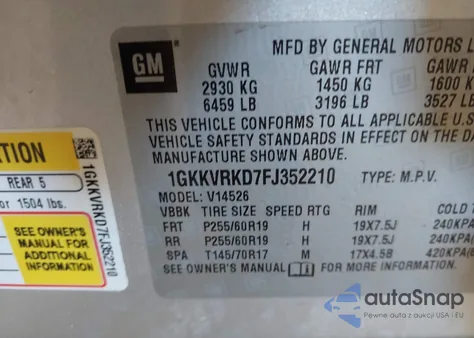 2015 GMC Acadia Slt-1 from USA, damaged, VIN 1GKKVRKD7FJ352210